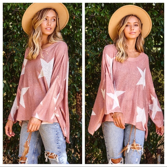 #14 Light rust Star Print LightWeight Dolman Sweater - Picture 3 of 7